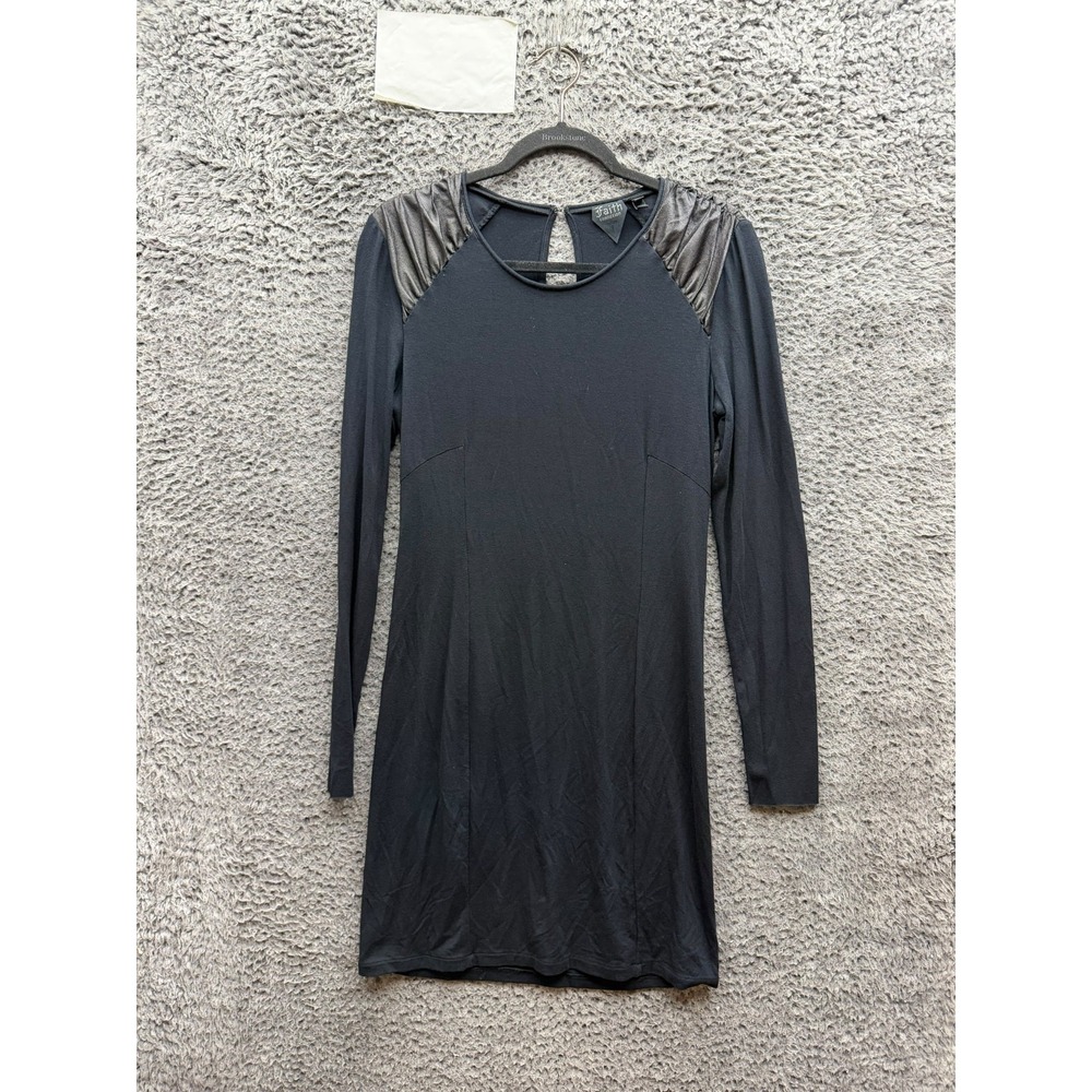 NWD Faith Connexion Gathered Leather Shoulders Long-Sleeve Mini Dress Black M